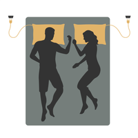 Illustration de deux personnes au lit, chacune avec une taie reliée à la terre par la prise